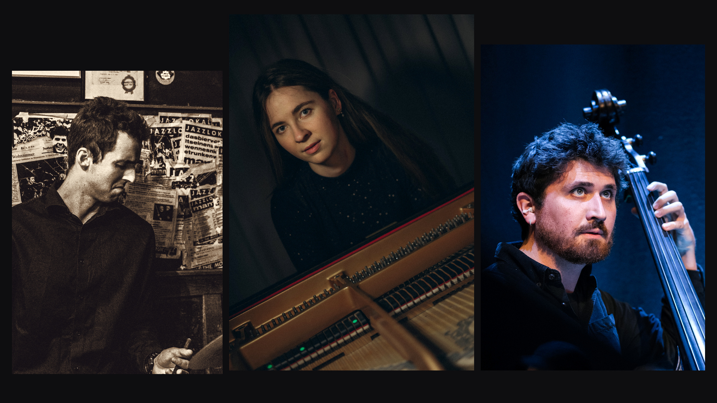 Nadiia Zhurba Trio: Anton Zhurba (Schlagzeug), Nadiia Zhurba (Klavier) und Niklas Schumacher (Kontrabass)